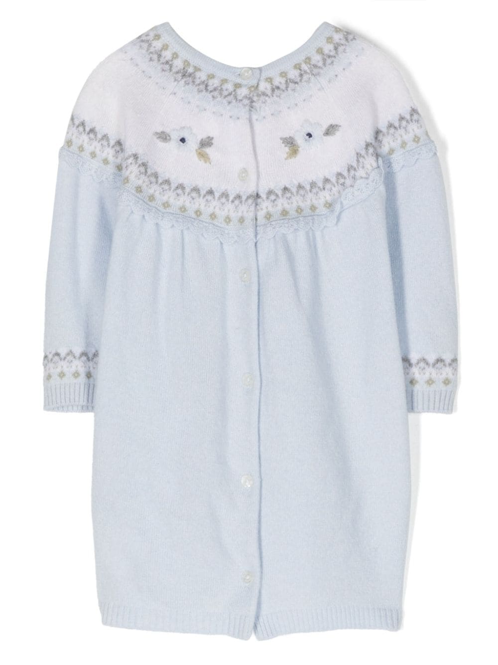 Shop Tartine Et Chocolat Floral-embroidered Crochet-trim Dress In Blue