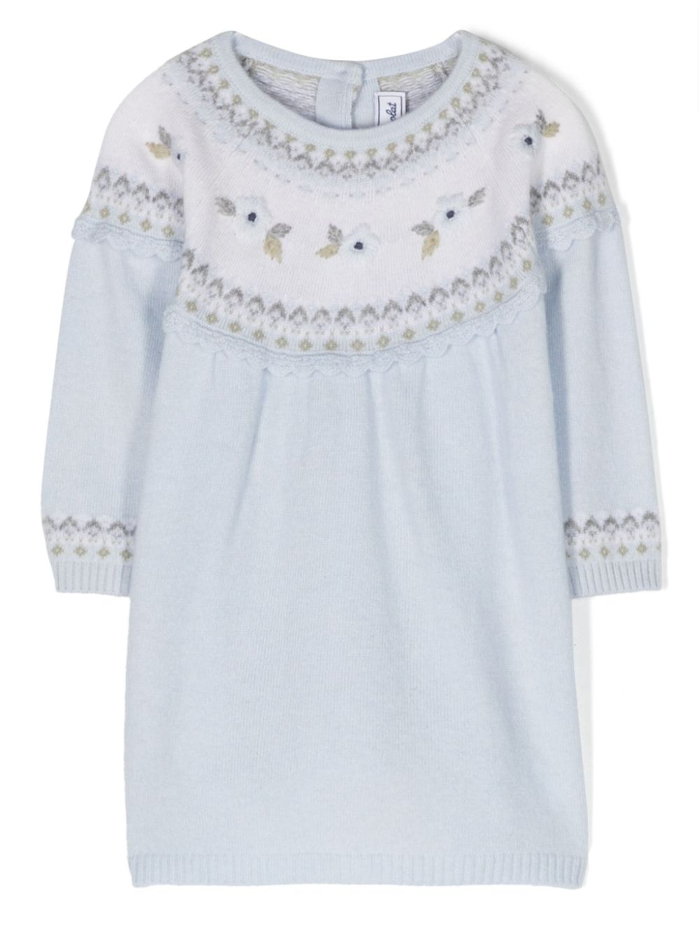 Tartine Et Chocolat Babies' Floral-embroidered Crochet-trim Dress In Blue