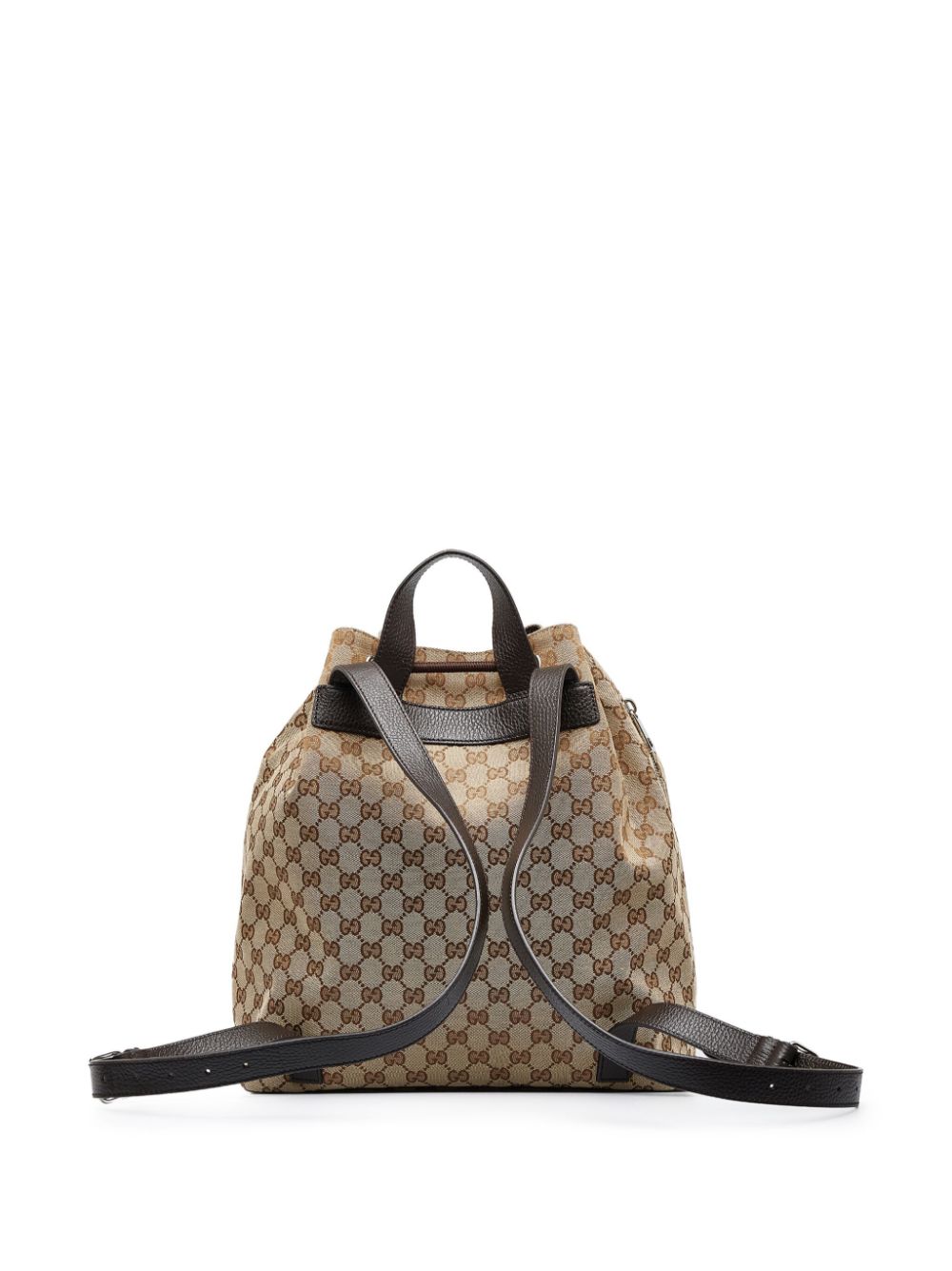 Gucci Brown Monogram GG Canvas Drawstring Backpack Silver Hardware