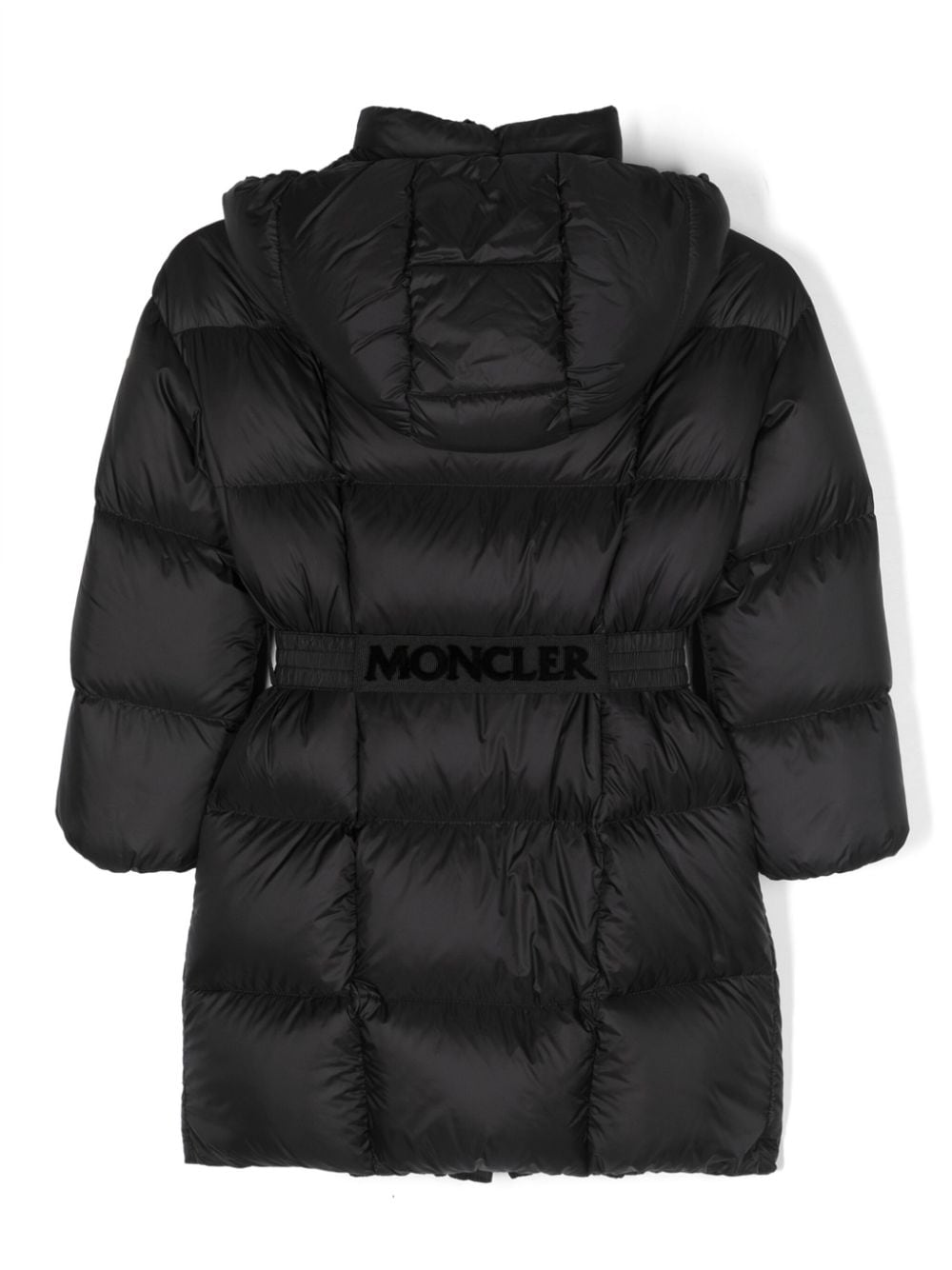 Moncler Enfant logo-patch belted puffer jacket - Zwart