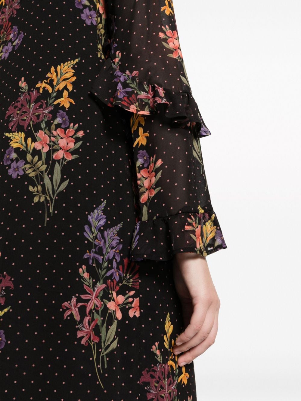 Shop Twinset Double-layer Floral-print Midi Dress In Schwarz