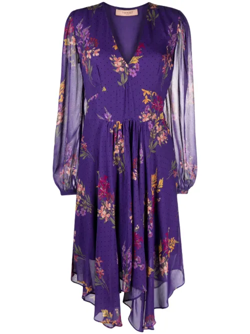Robe mi-longue à fleurs - TWINSET - Modalova