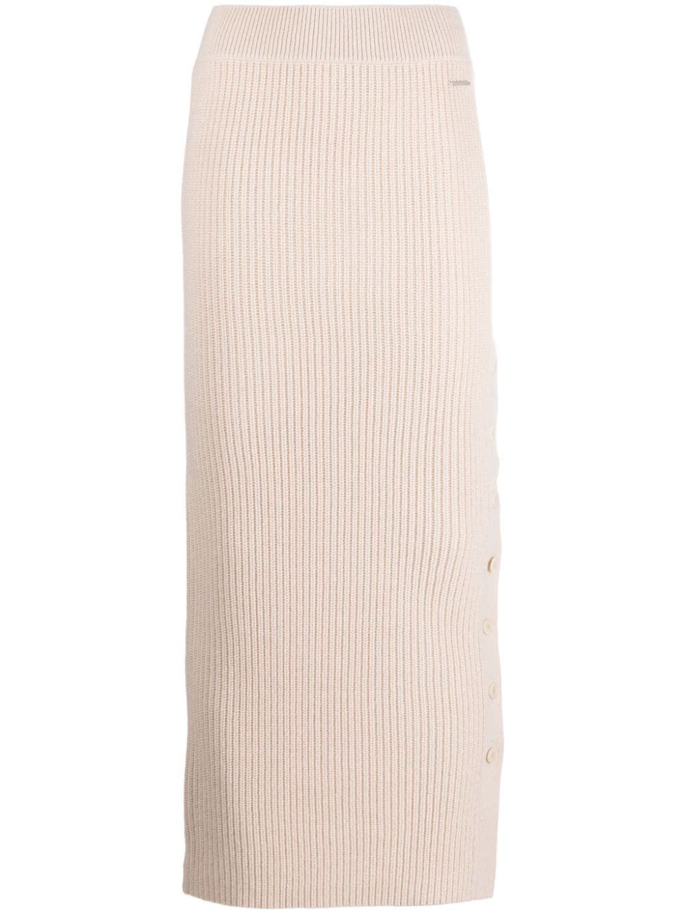 Calvin Klein Button-fastening Ribbed-knit Skirt In Neutrals