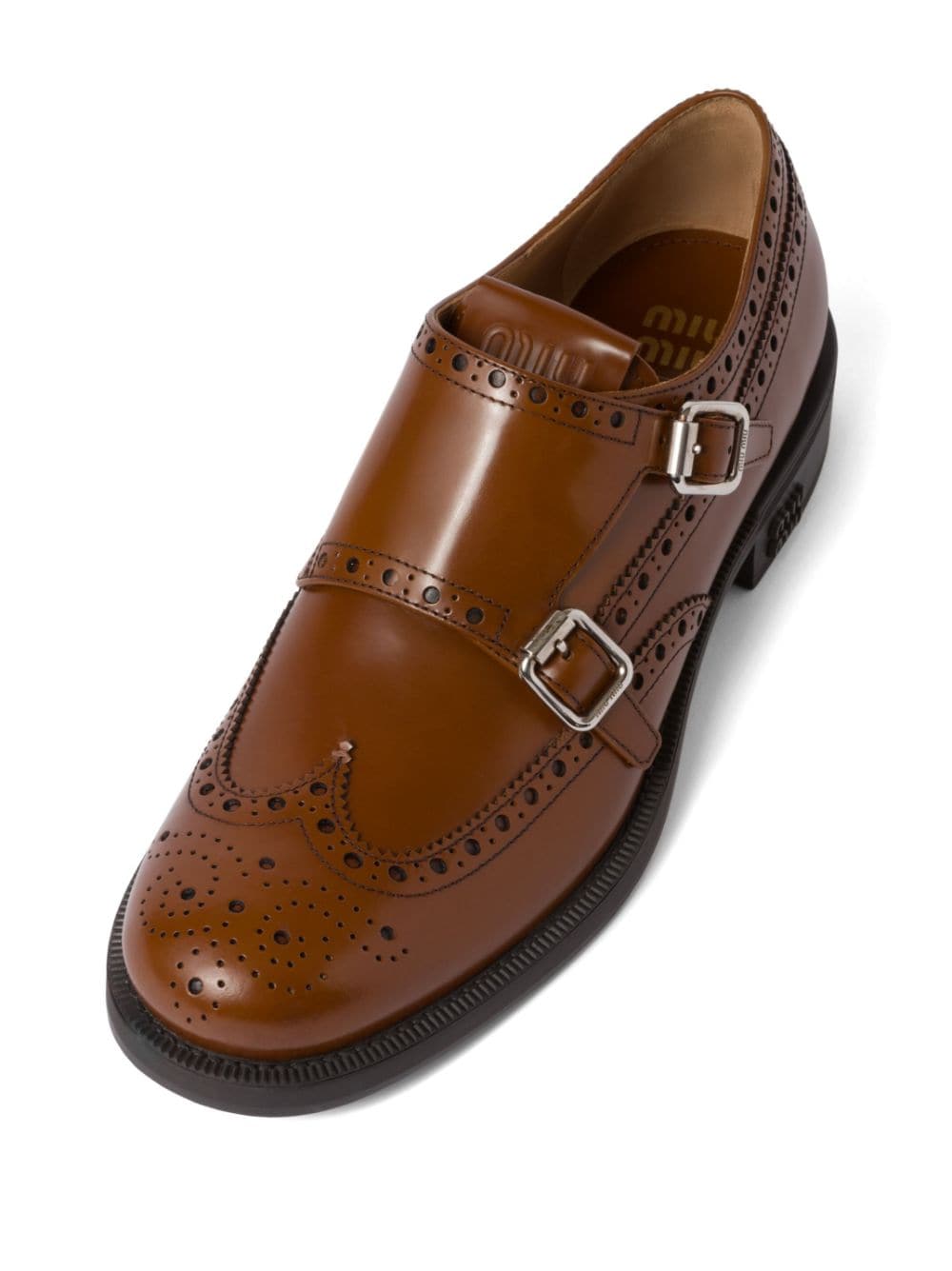 Shop Miu Miu X Church's Leather Brogue Shoes In Brown