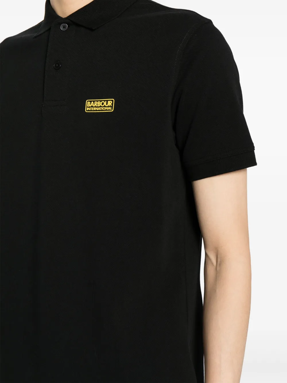 Shop Barbour Logo-patch Cotton Polo Shirt In Black
