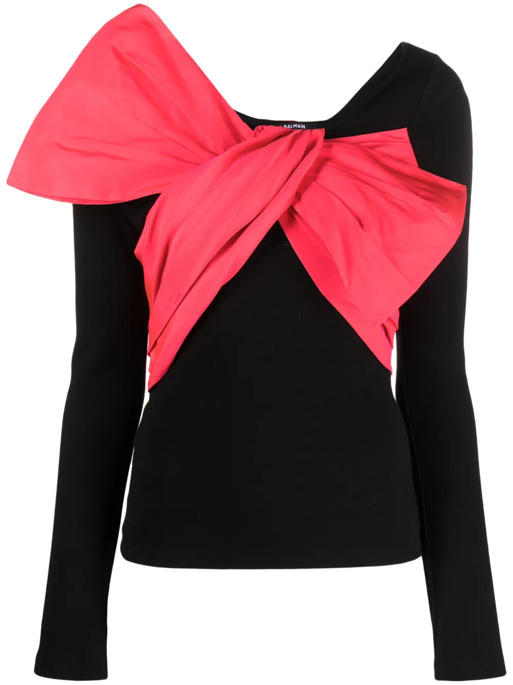 Balmain Women's Cotton-blend Jersey & Taffeta Bow Top In Schwarz