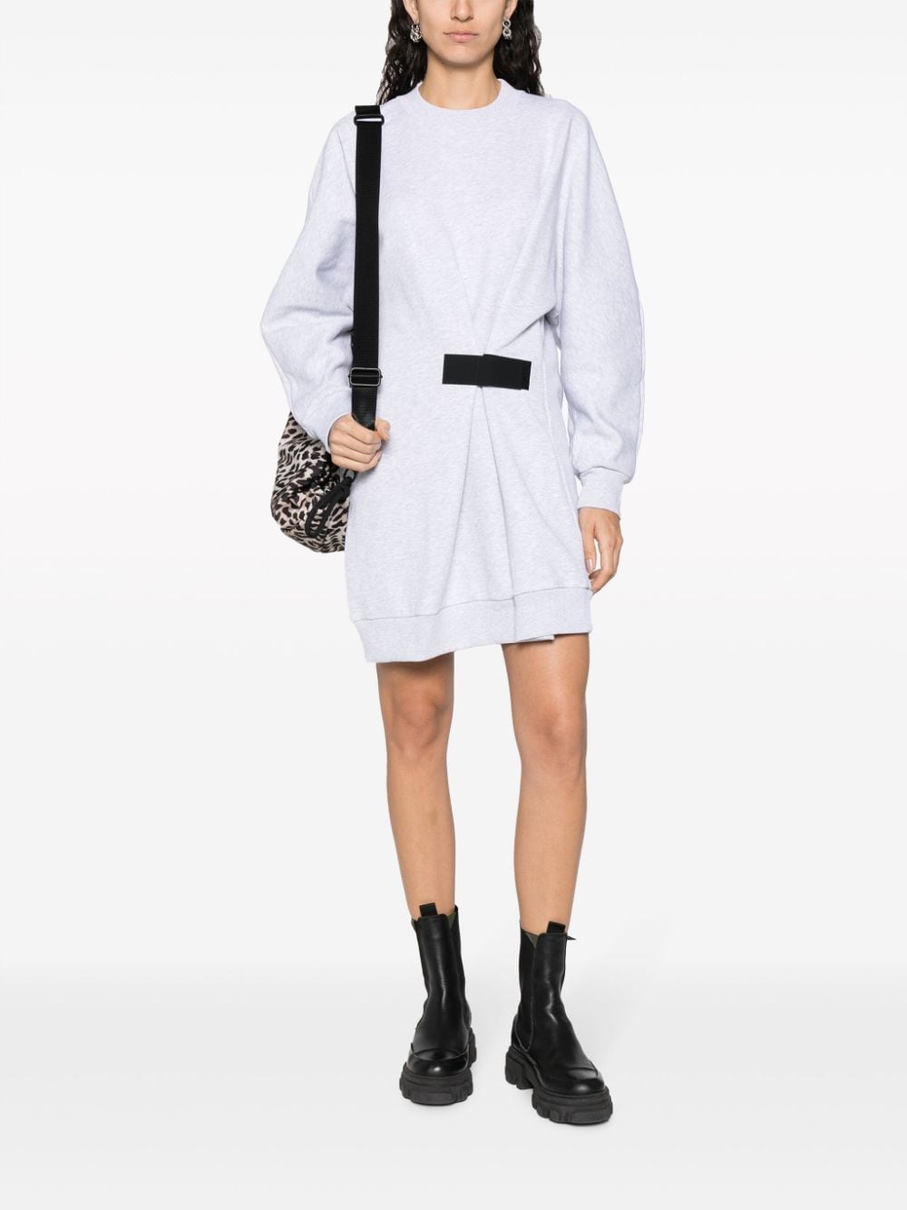 Shop Msgm Touch-strap Mélange Cotton Dress In Grey