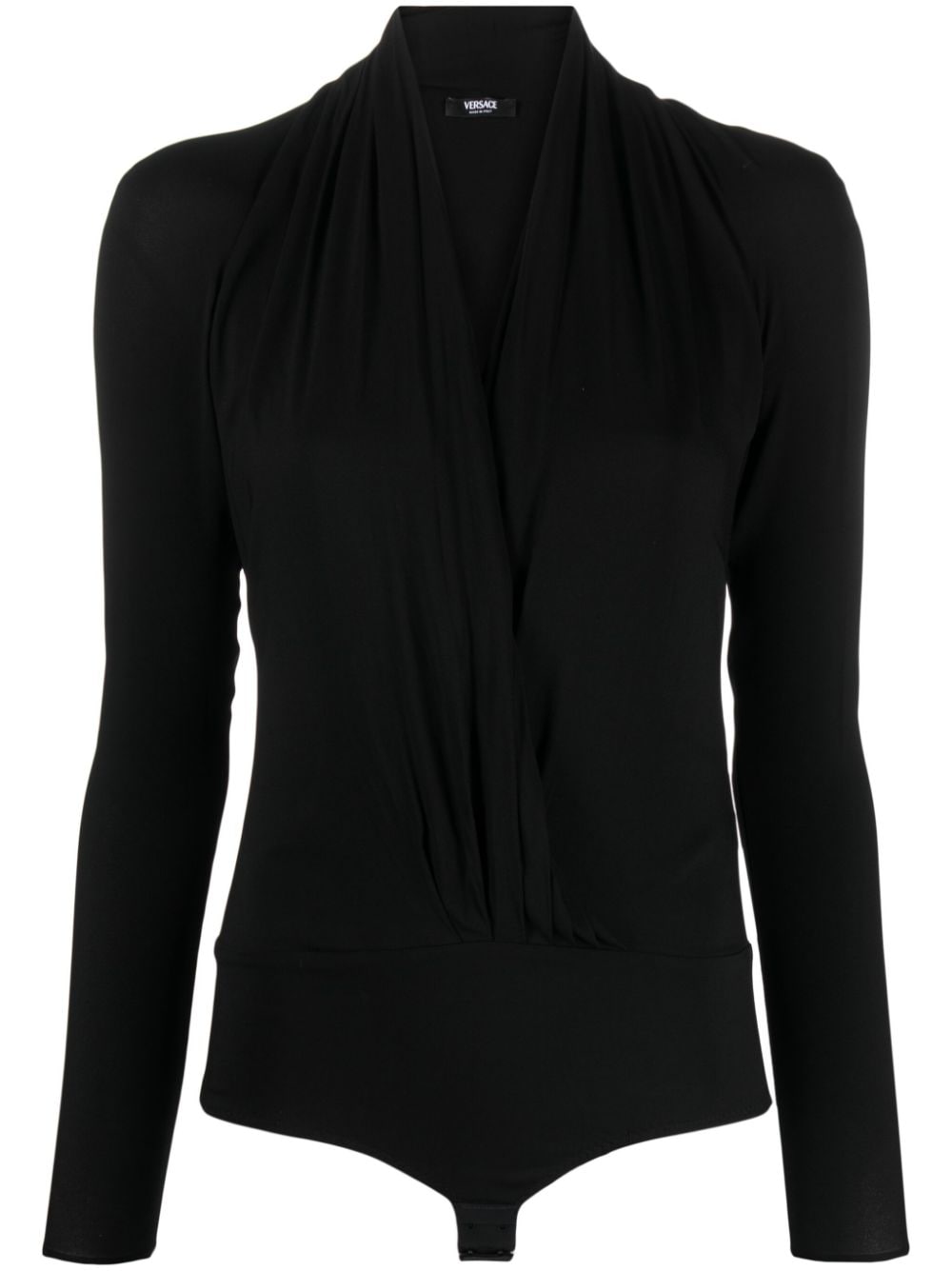Shop Versace Draped V-neck Bodysuit In Black
