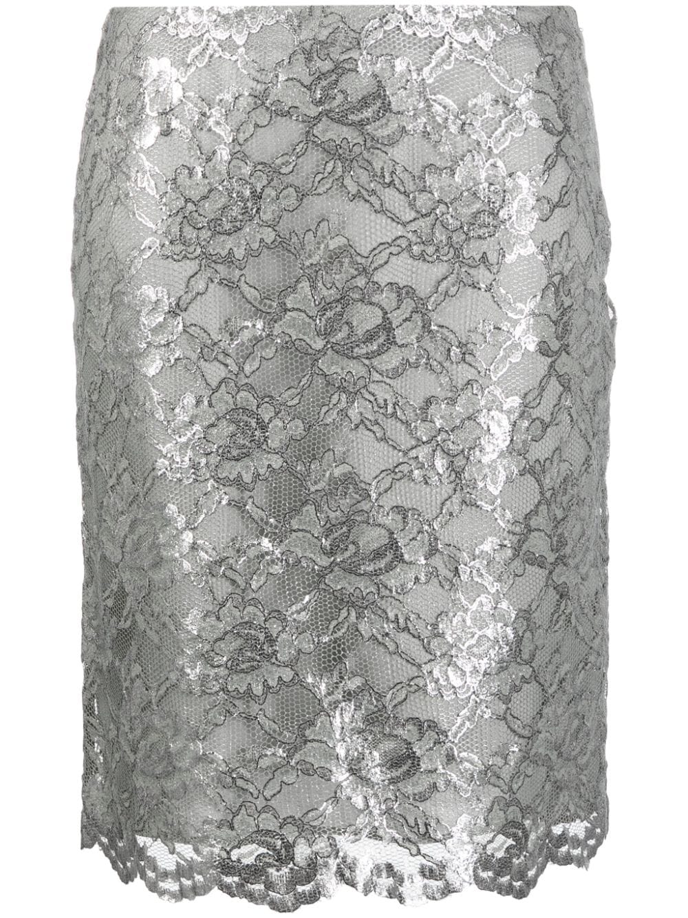 Shop Aspesi Floral-lace Pencil Miniskirt In Grey