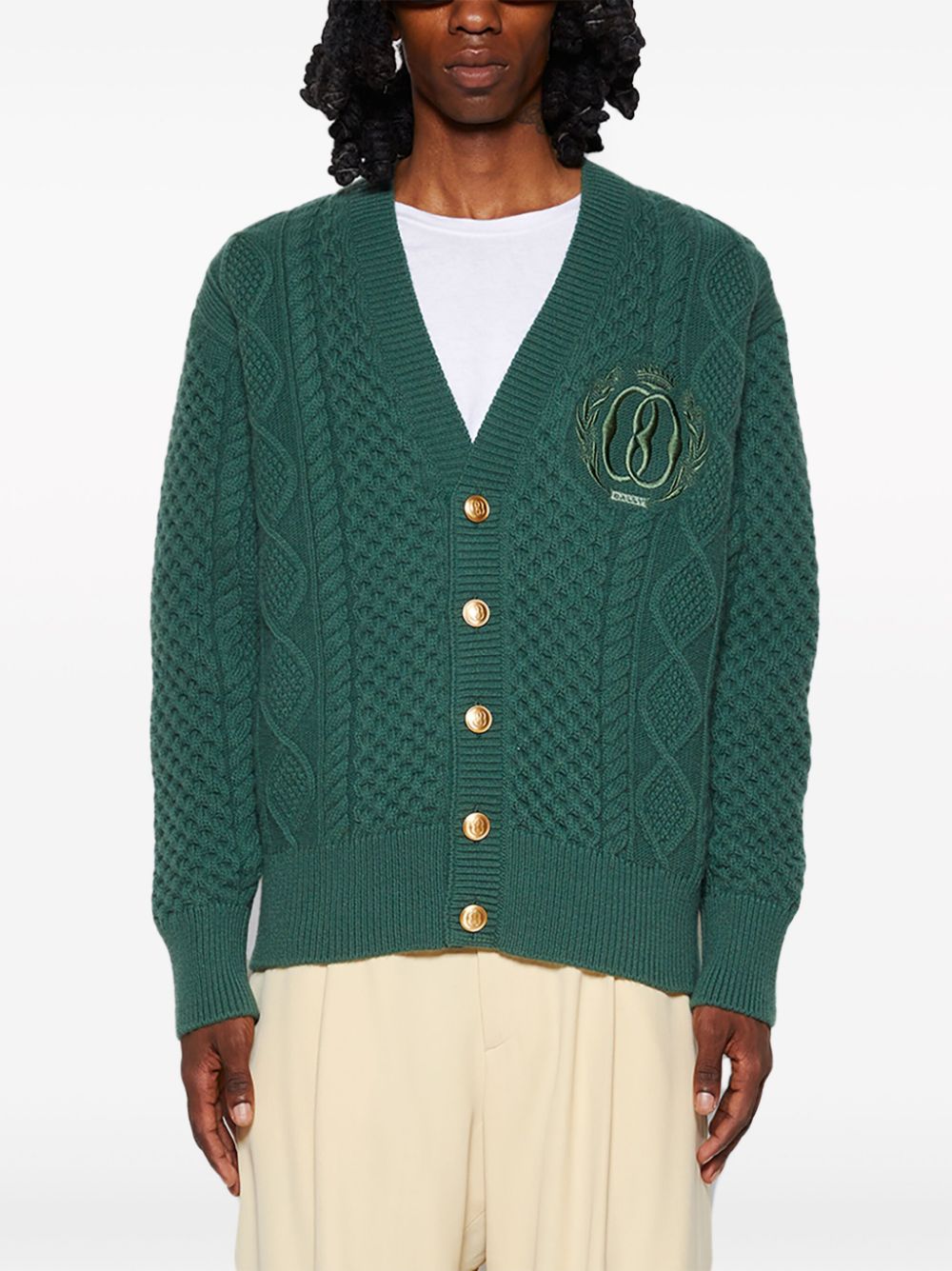 Shop Bally Logo-embroidered Merino Wool Cardigan In Green