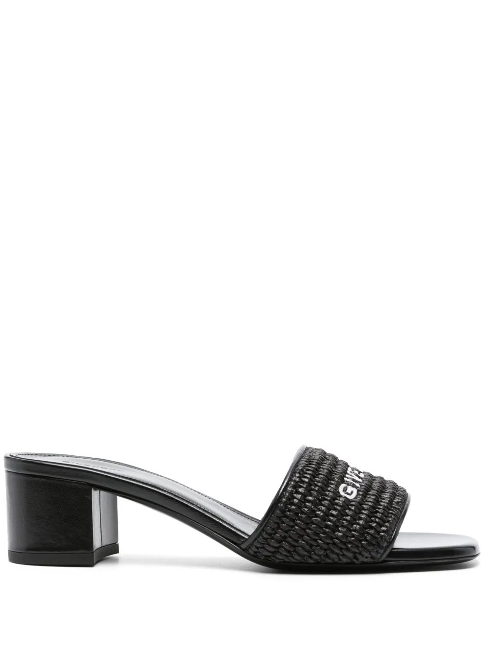 Givenchy 4g Embroidered Raffia Mule Sandals In Schwarz