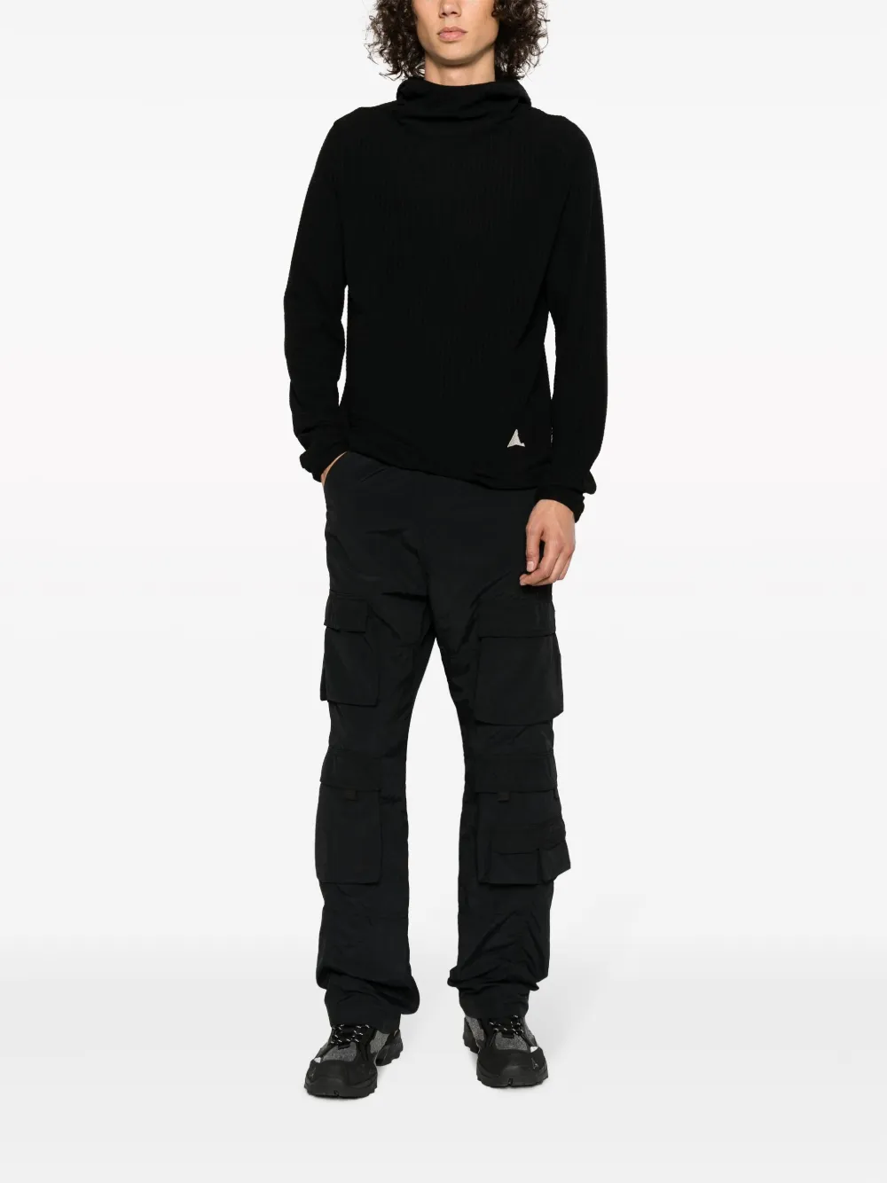 ROA logo-embroidered waffle-knit hooded jumper - Zwart