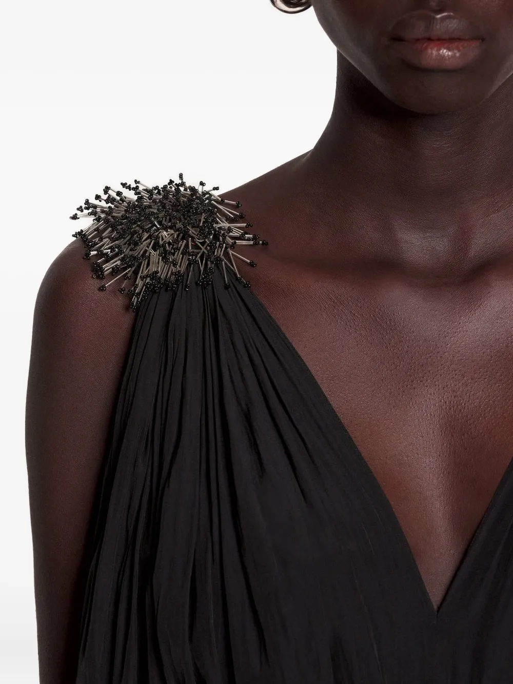 Lanvin Embellished Pleated Gown In Black