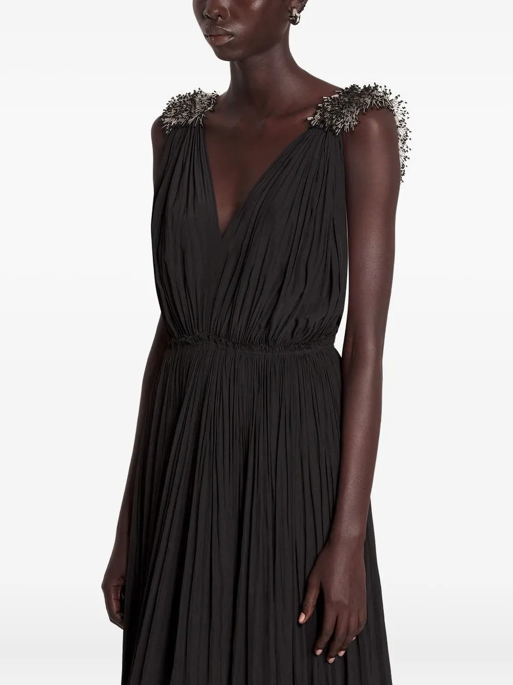 Lanvin Embellished Pleated Gown In Black