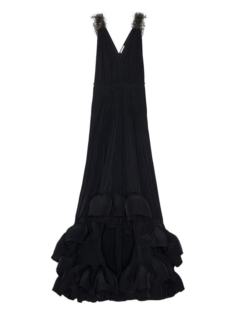 Lanvin Embellished Pleated Gown In Black