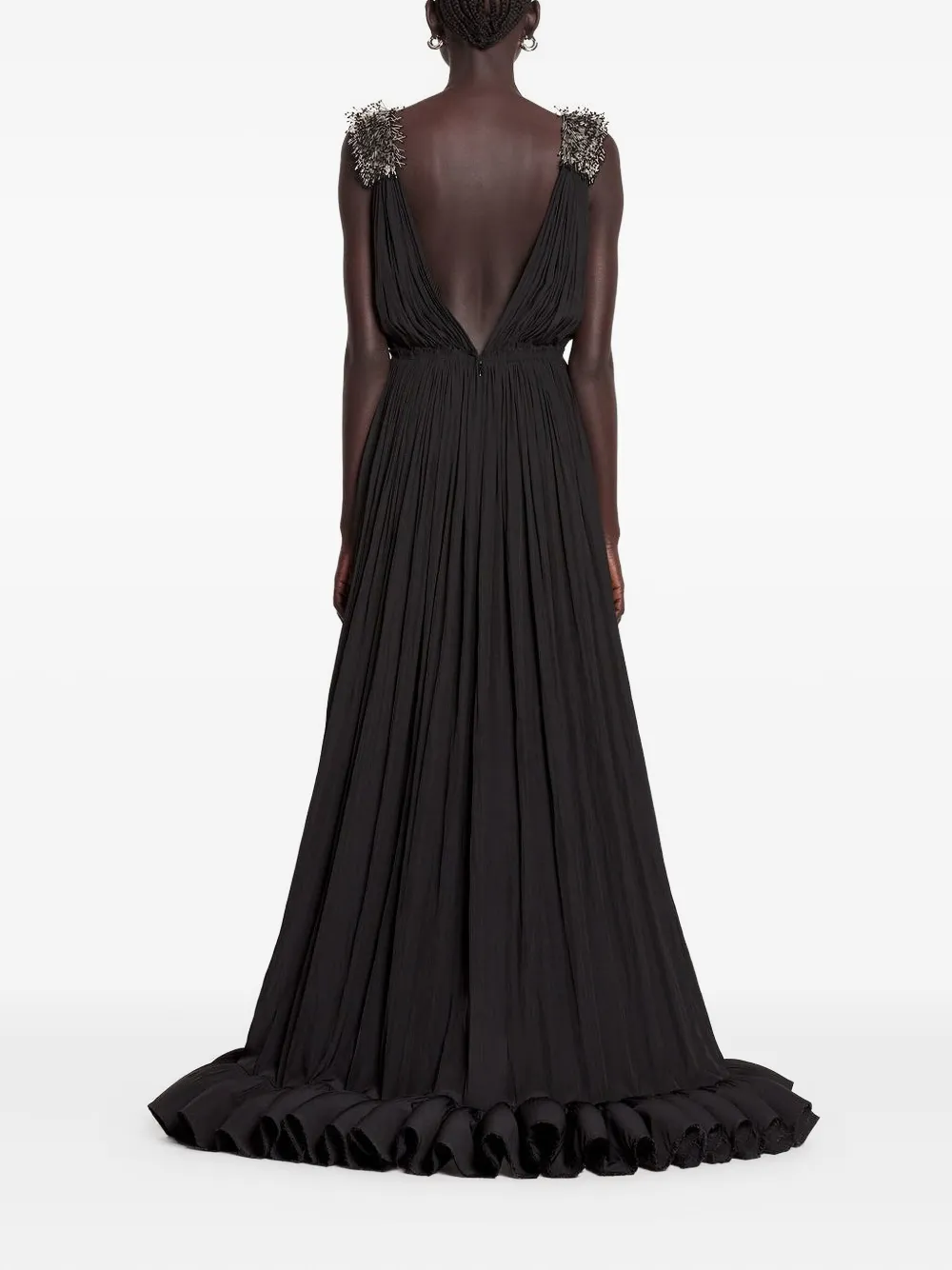 Lanvin Embellished Pleated Gown In Black