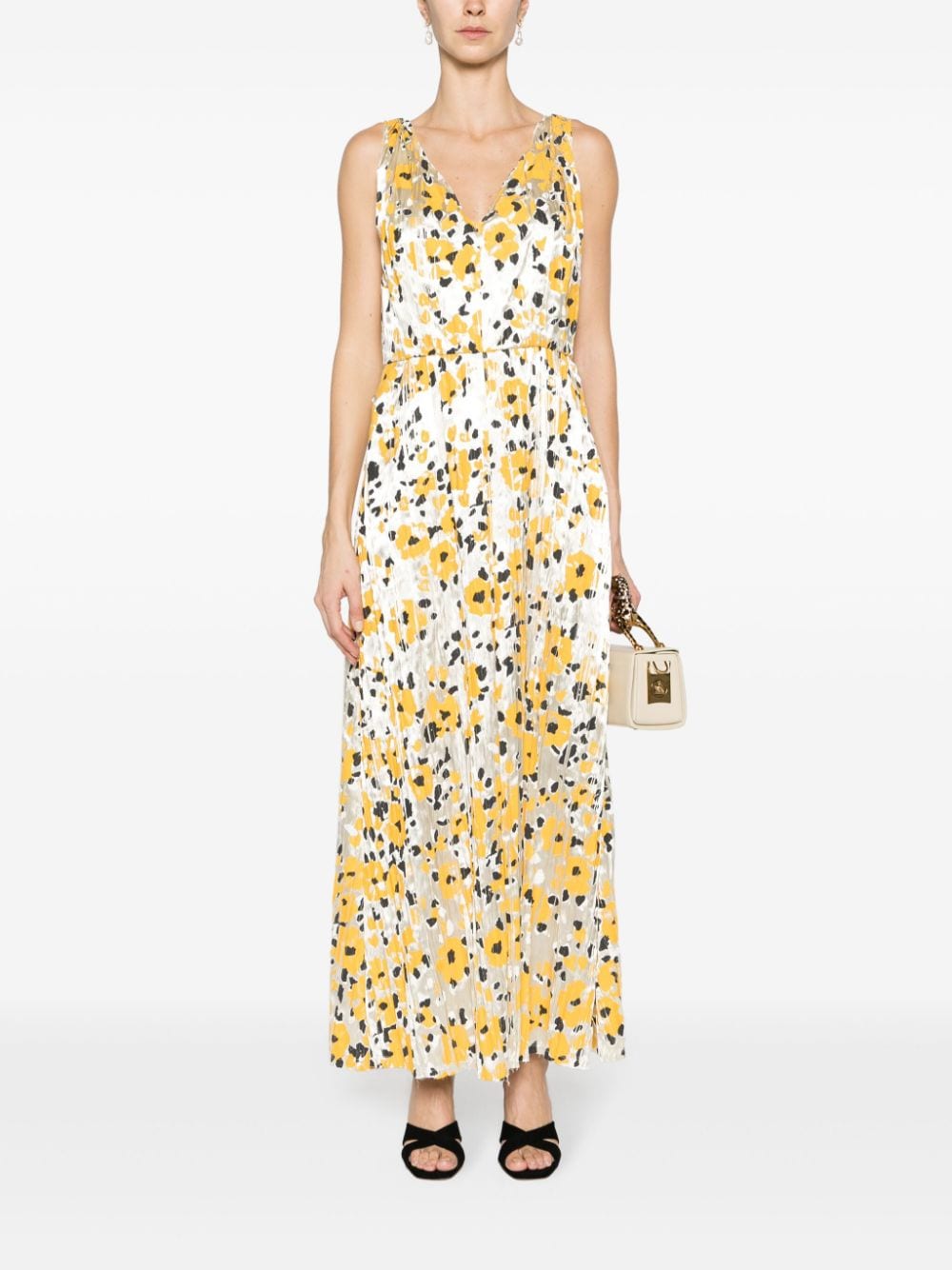 Lanvin floral-print pleated dress - Beige