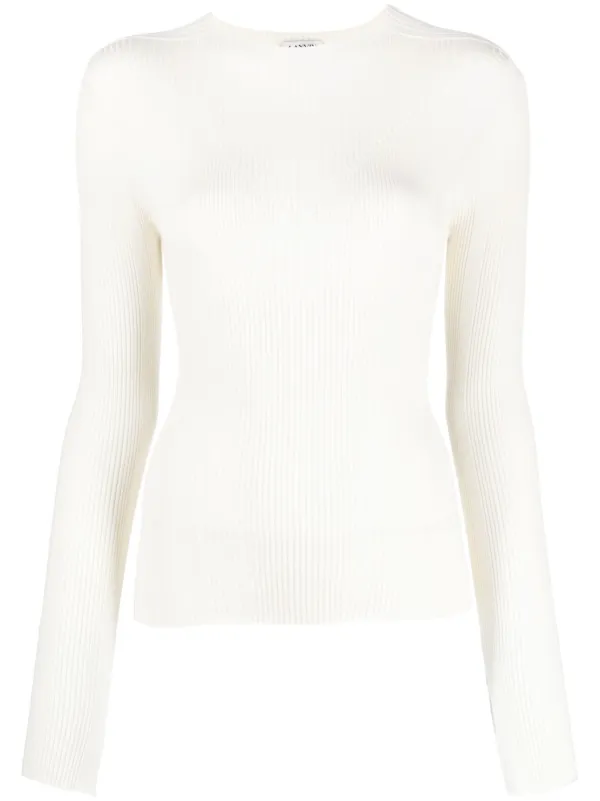Lanvin Long-sleeve Knitted Top in White