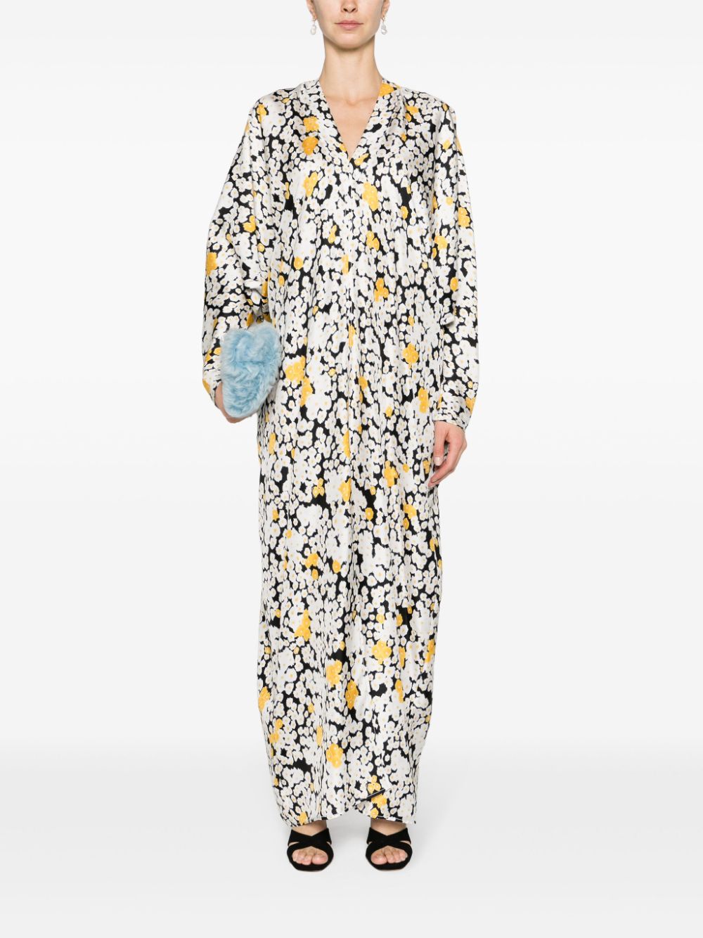 Lanvin floral-print silk long dress - Wit