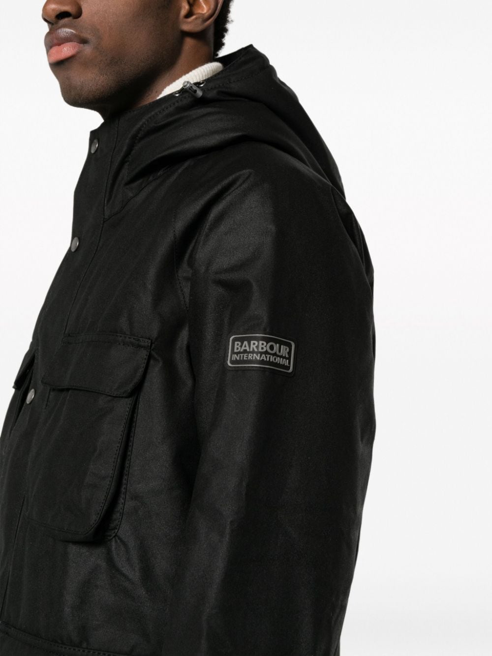 Shop Barbour Tantallon Waxed Hooded Jacket In Black