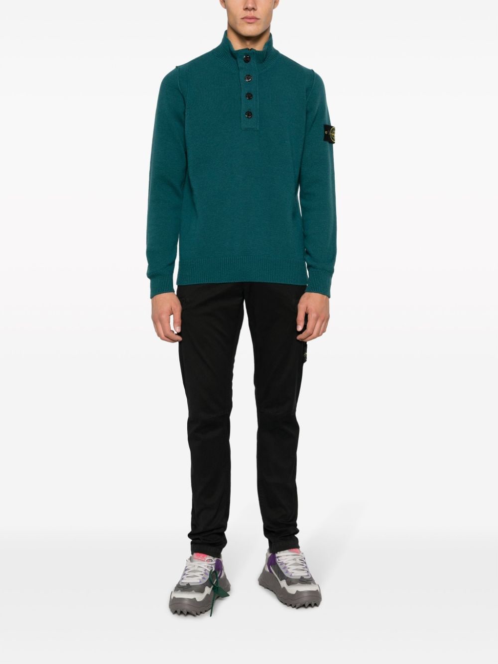 Stone Island Compass-motif wool-blend jumper - Groen