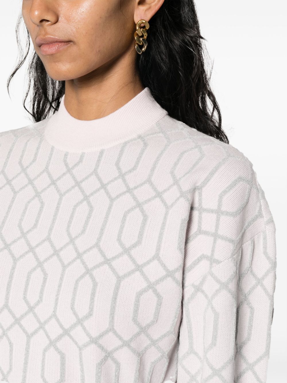 Shop Emporio Armani Patterned-jacquard Drop-shoulder Jumper In Pink