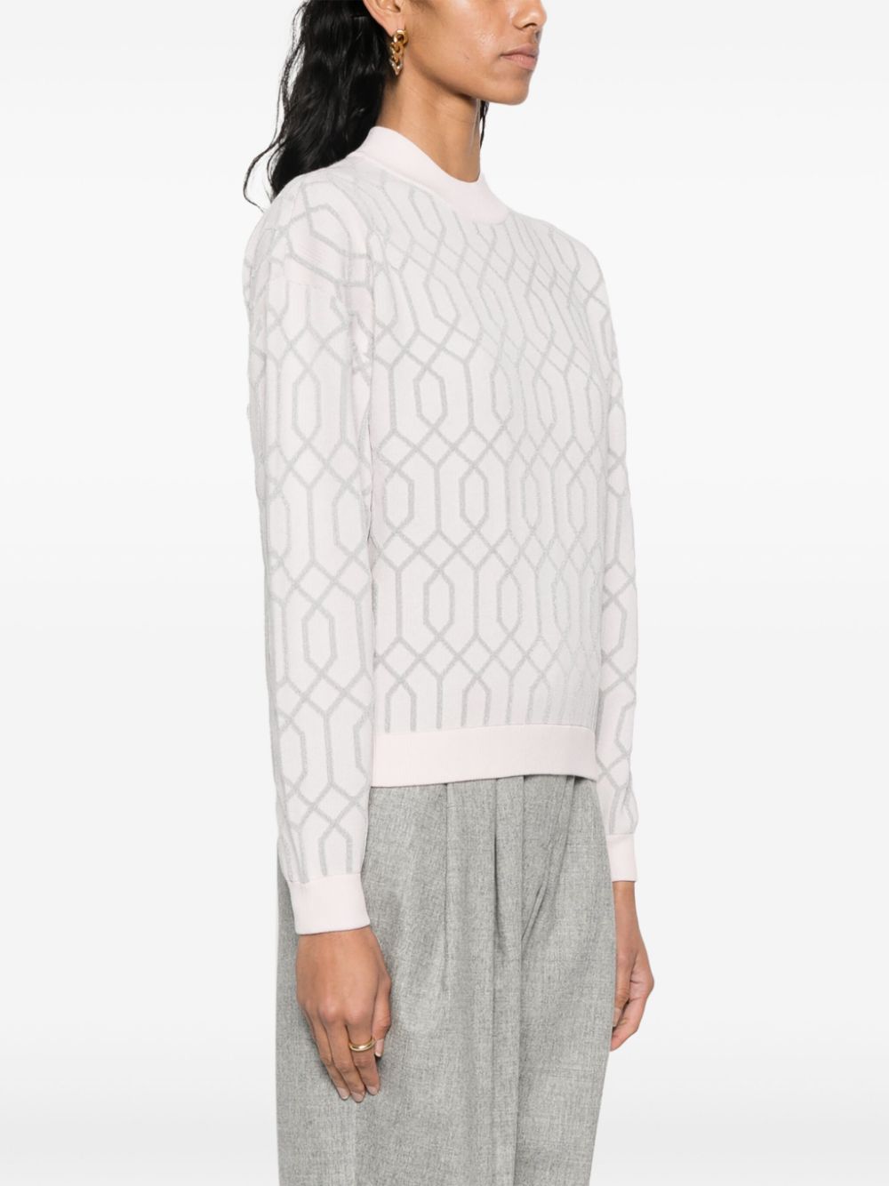 Shop Emporio Armani Patterned-jacquard Drop-shoulder Jumper In Pink