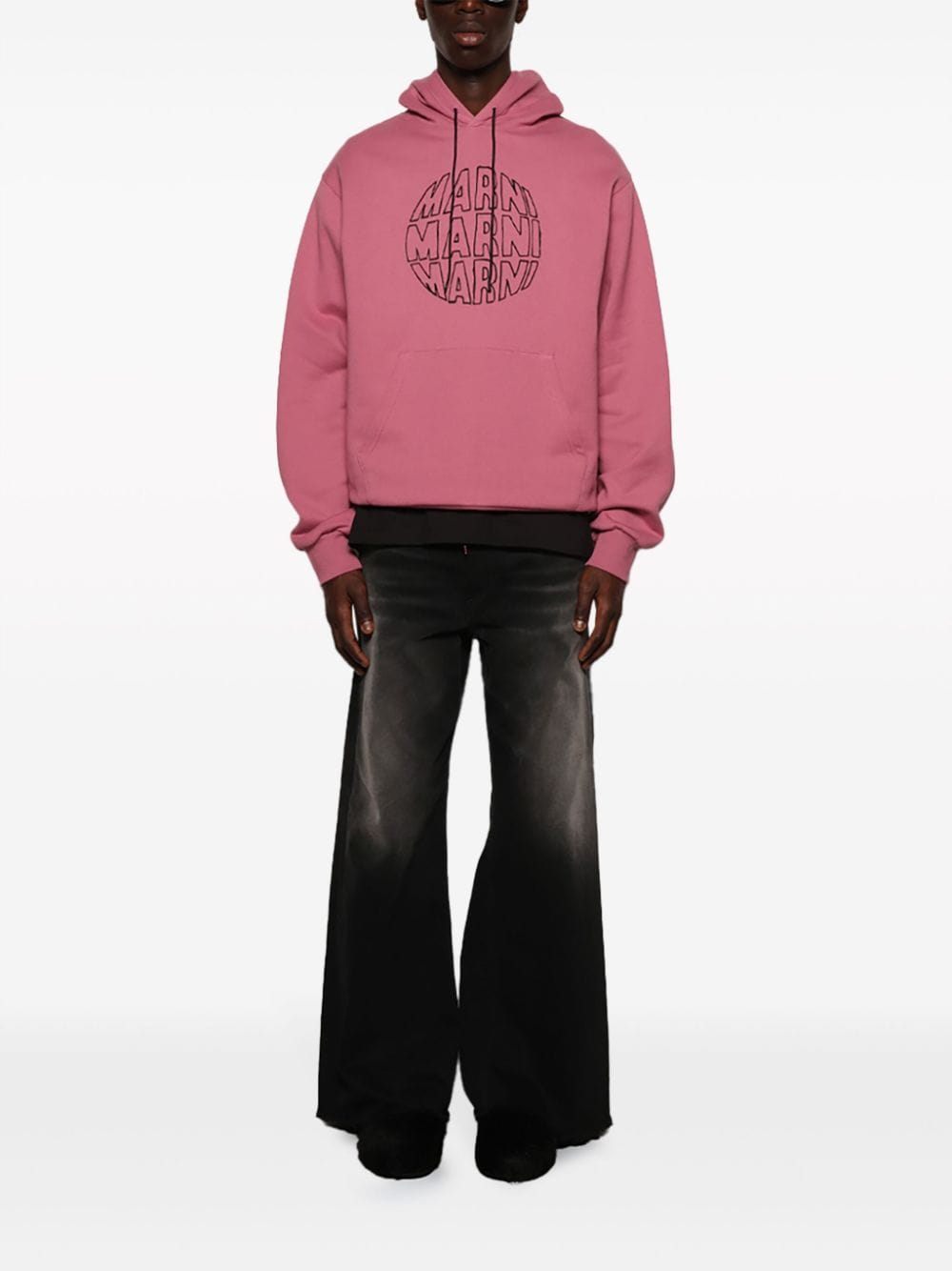 Marni logo-print cotton hoodie - Roze