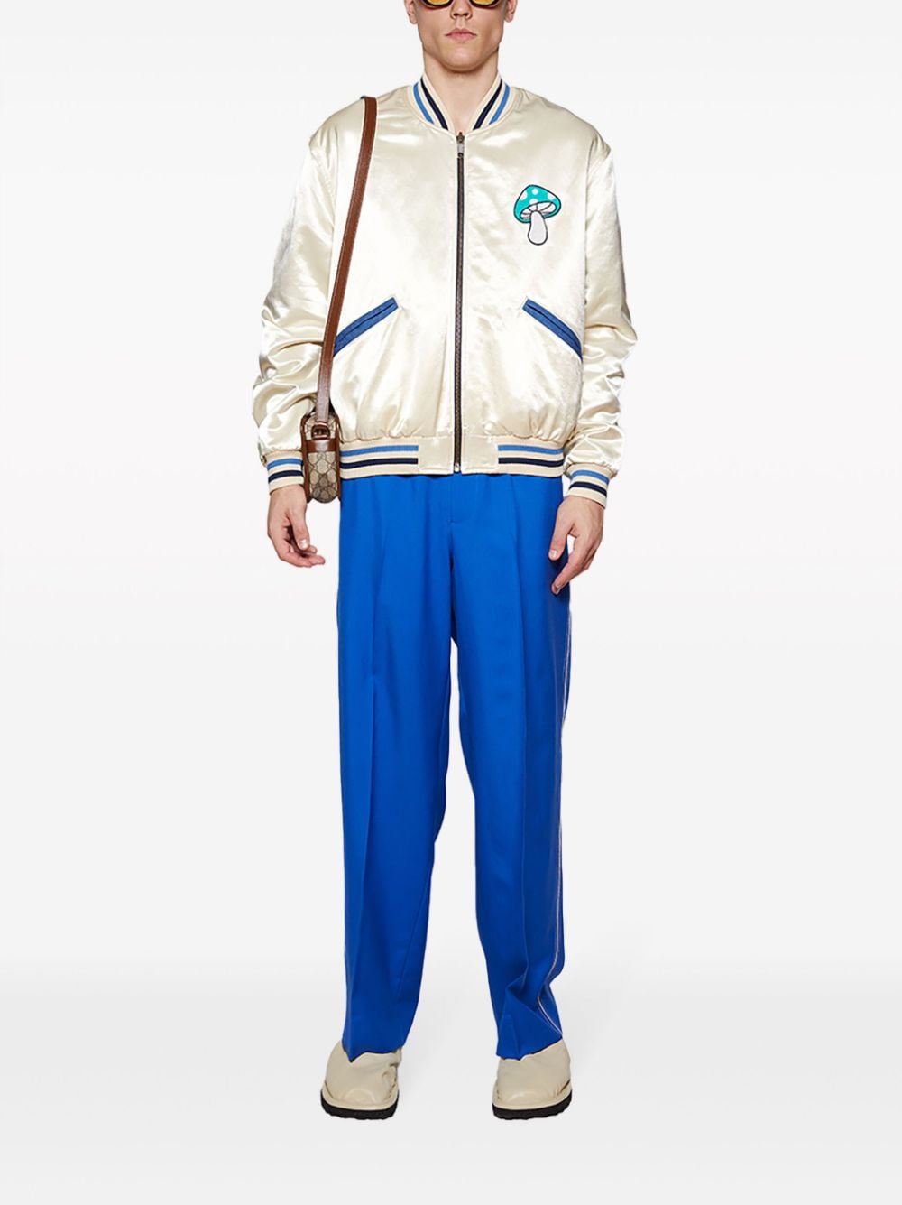 Shop Gucci Stripe-detailing Satin-finish Bomber Jacket In White