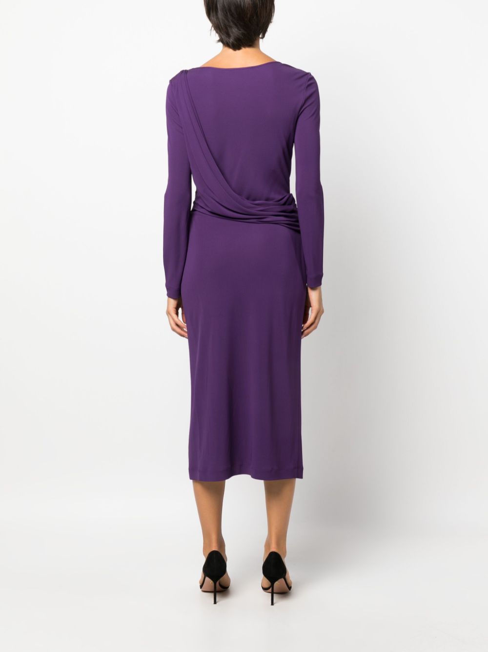 Shop Alberta Ferretti Round-neck Draped Midi Dress In Violett