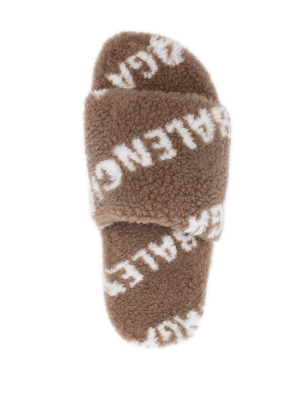 Shop Balenciaga Furry Intarsia-logo Slides In Brown