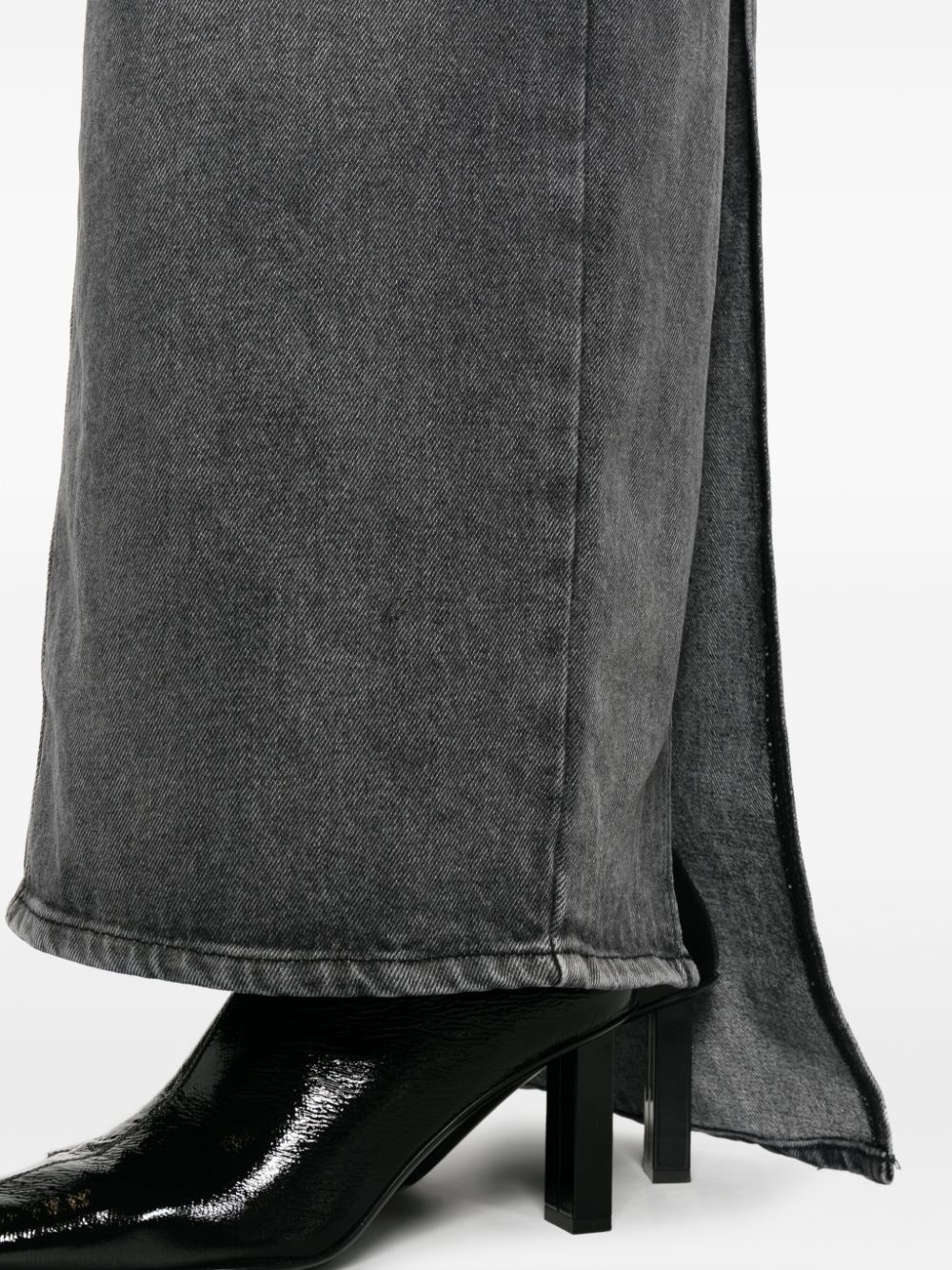 Shop Courrèges Heritage Cut-out Stonewashed Denim Skirt In Grey