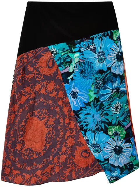 Marine Serre asymmetric patchwork silk miniskirt