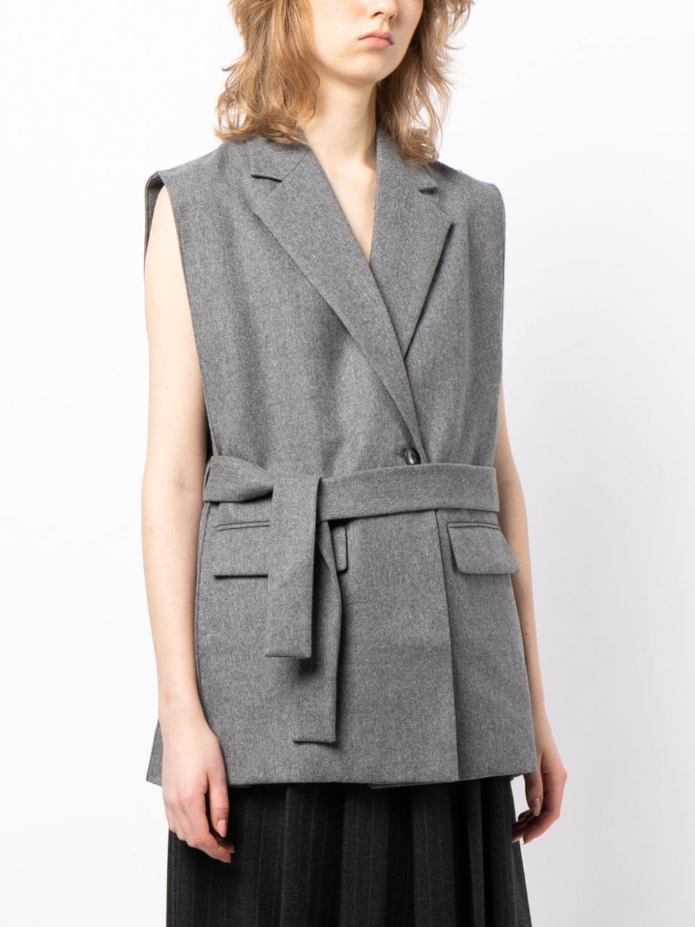 Shop Jnby Tied-waist Wool Vest In Grey