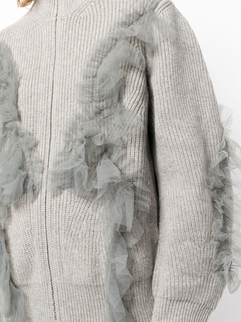 Shop Jnby Ruffled-detail Wool Cardigan In Grey