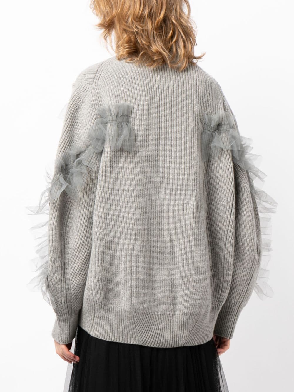 Shop Jnby Ruffled-detail Wool Cardigan In Grey