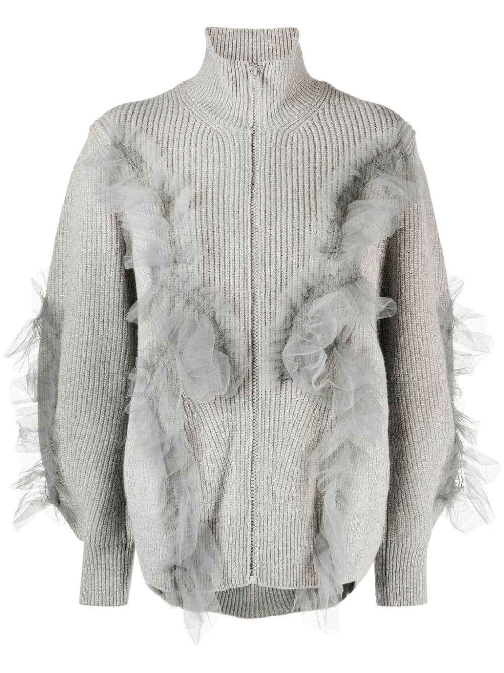 Jnby Ruffled-detail Wool Cardigan In Grey