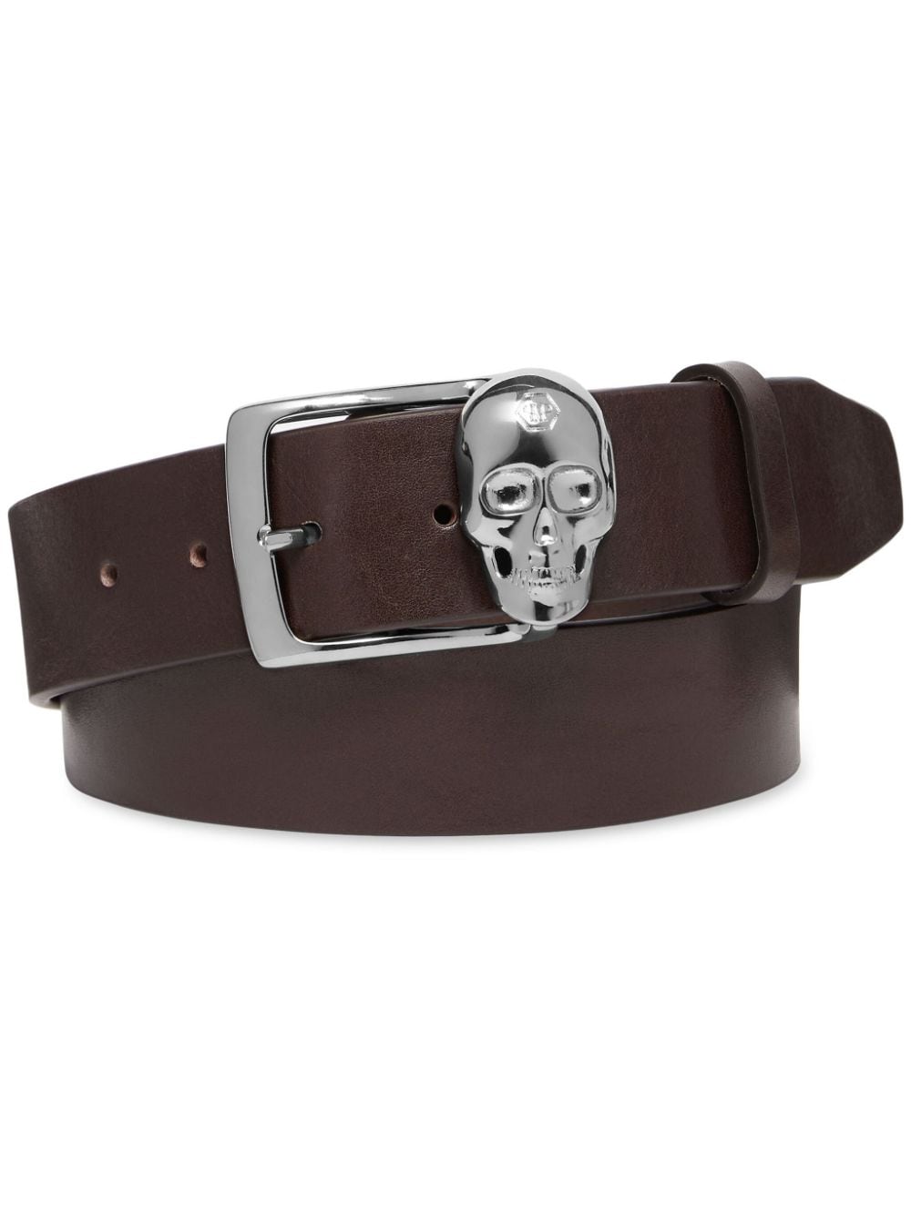 Philipp Plein Skull-buckle Leather Belt In Brown