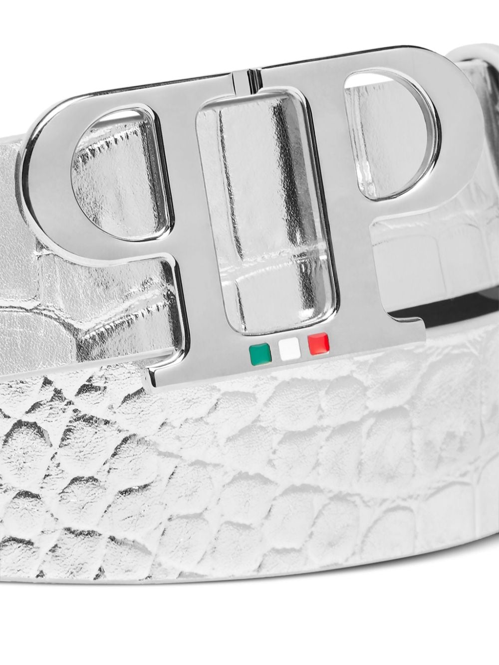 Shop Philipp Plein Logo-buckle Crocodile-effect Belt In Silver