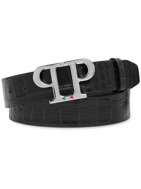 Philipp Plein logo-buckle crocodile-effect belt Men