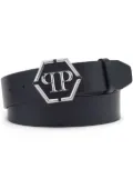 Philipp Plein hexagon logo-buckle leather belt - Blue