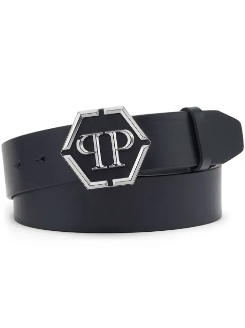 Philipp Plein 六角形logo扣环皮质腰带