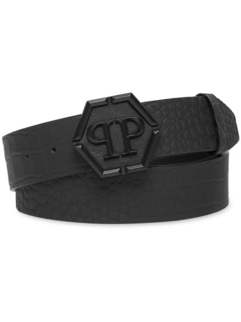 Philipp Plein hexagon-buckle crocodile-effect belt