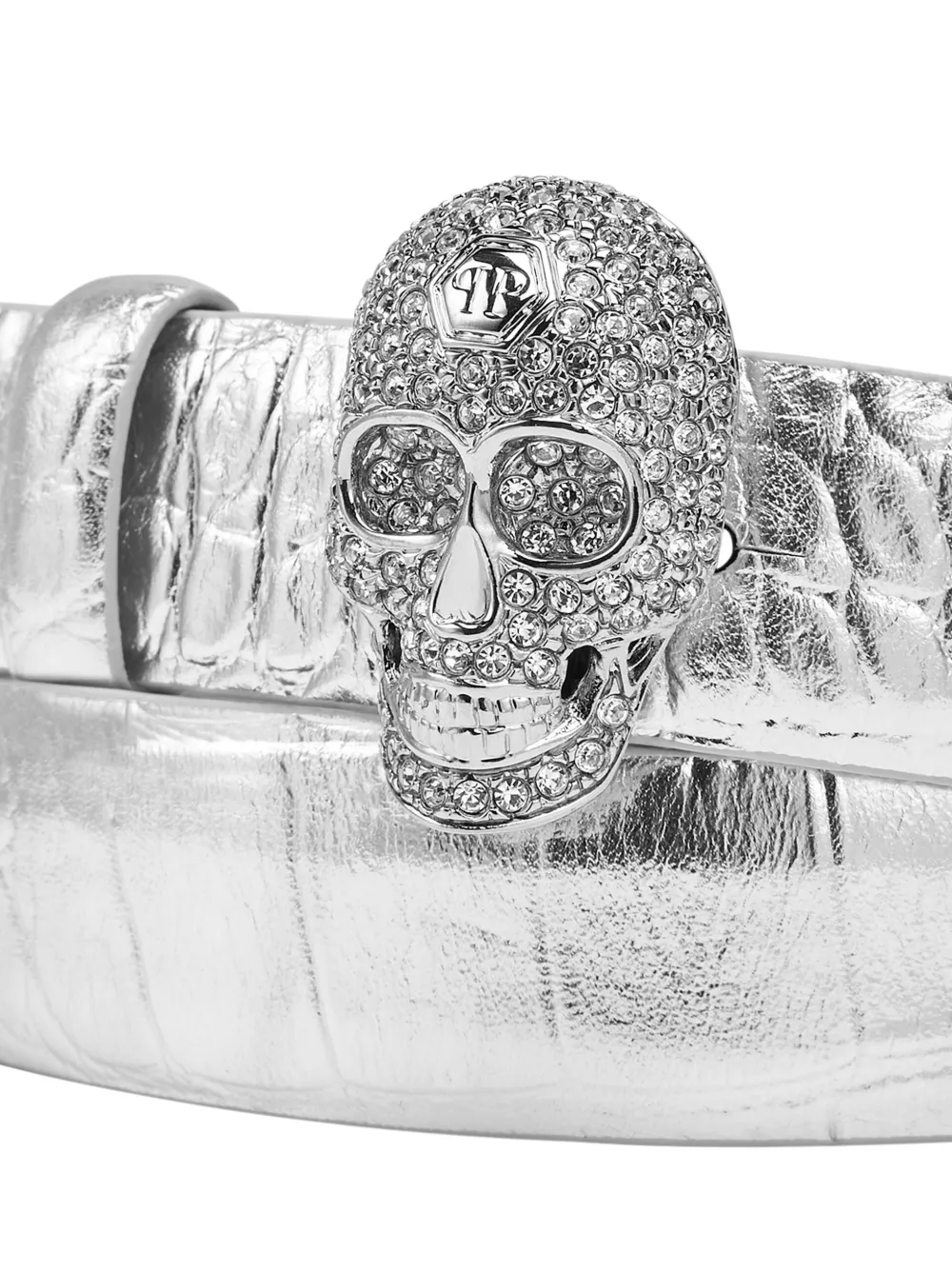 Philipp Plein Skull metallic leren gespriem Zilver