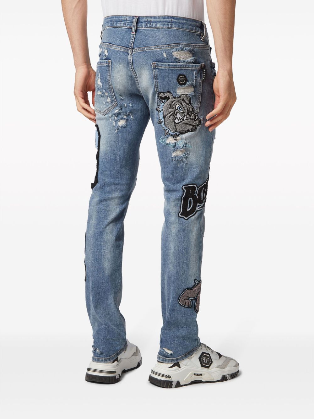 Shop Philipp Plein Patch-detail Straight-leg Jeans In Blue