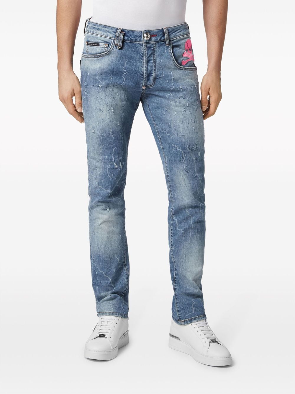 Shop Philipp Plein Skull-print Straight-leg Jeans In Blue