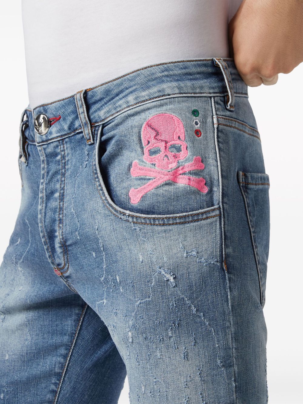 Shop Philipp Plein Skull-print Straight-leg Jeans In Blue