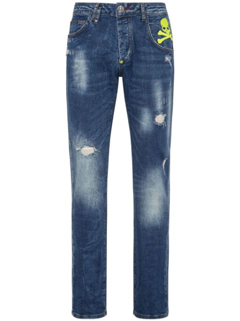 Philipp Plein Skull paint-splatter straight-leg jeans Men