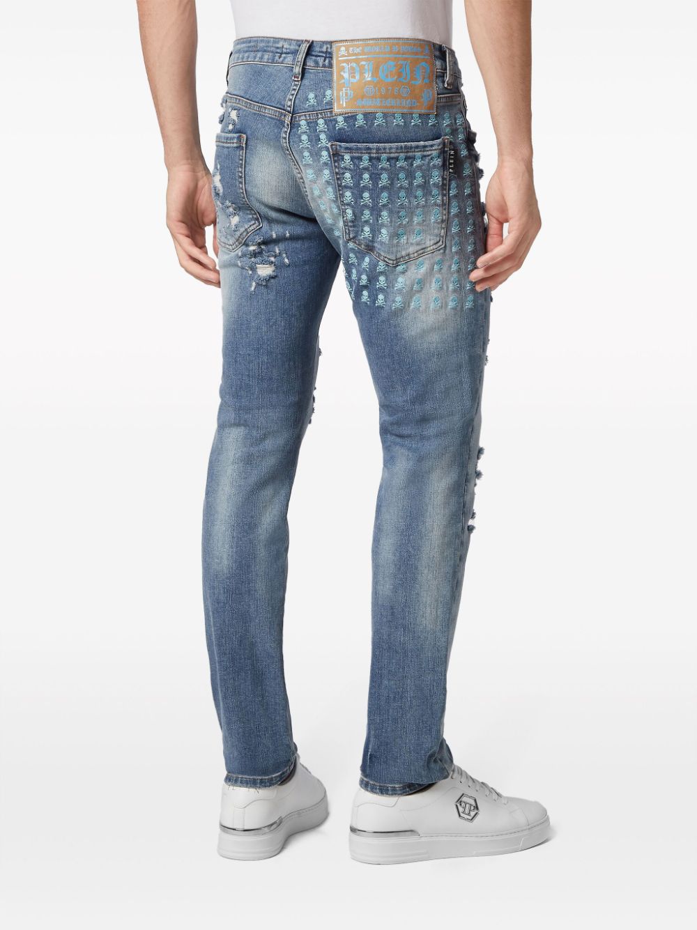 Shop Philipp Plein Paint-splatter Straight-leg Jeans In Blue