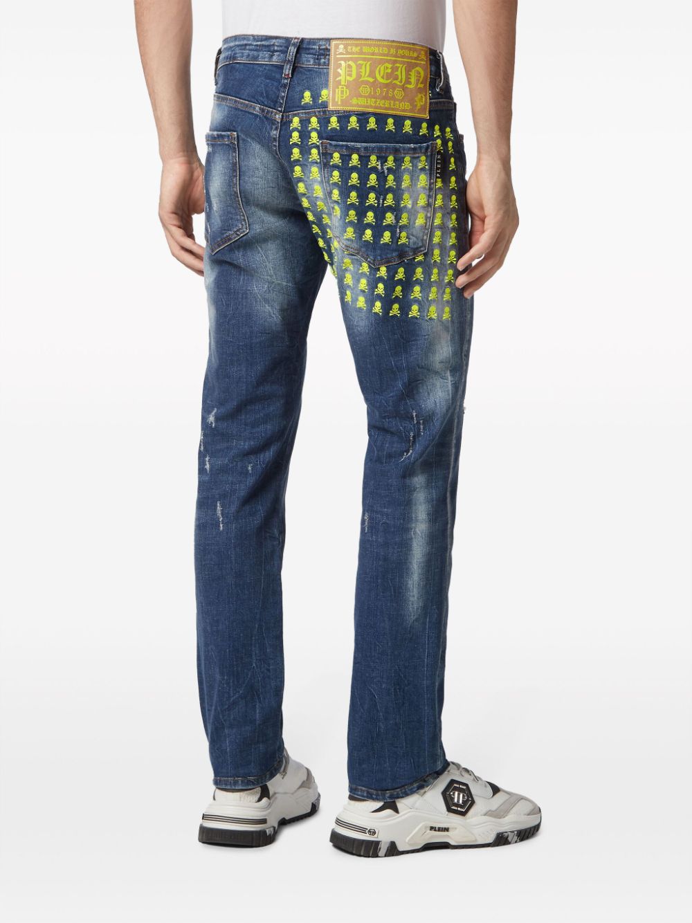 Shop Philipp Plein Paint-splatter Straight-leg Jeans In Blue